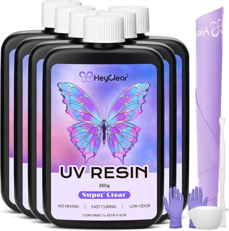 HeyClear 1500g UV Resin kit with Silicone Mat -Crystal Clear, Hard Premixed UV Epoxy Resina para Manualidades Fast Curing for Beginners Jewelry Making, DIY Crafts Art, Casting Coating 250g x 6 - Image 1